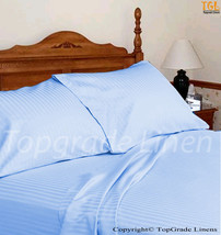 New 4 piece Stripe Sheet Set Egyptian Cotton Bedding 1000TC Queen Size Sky Blue - $74.99