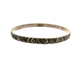 Vintage Signed by Beau Sterling Silver Engraved Rose Flower Bangle Bracelet - $48.51