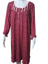 Eileen West Nightgown Womens (M) Red Floral Buttons Lace Cozy Soft Ruffl... - $32.54