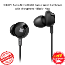 PHILIPS Audio SHE4305BK Bass+ Wired Earphones with Microphone - Black - New - £14.76 GBP