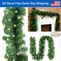 10Ft Christmas Garland Prelit Wreath W/ 50 Led String Lights Holiday Par... - £57.98 GBP