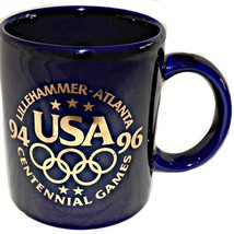 USA Olympics Centennial Games Lillehammer 94 Atlanta 96 Cobalt Blue Coffee Mug - £22.37 GBP