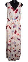 Lucky Brand Womens Large Dress Maxi Lined V-Neck Floral Red Pink Sleeveless - $29.99