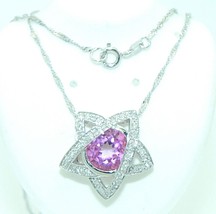 4.45ct Pink Topaz &amp; .28ct Diamond Pendant &amp; Chain 10k White GOLD 4.9g - £425.89 GBP
