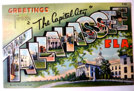Greetings From Tallahassee Florida Large Big Letter Linen Postcard Capit... - £11.20 GBP
