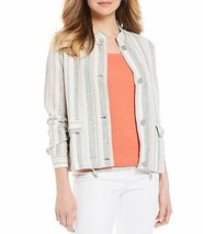 NEW JONES NEW YORK LINEN GRAY BLUE STRIPES JACKET SIZE M SIZE L SIZE XL ... - £45.38 GBP+