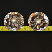vintage huge round metallic faux pearl flower floral clip earrings round - £11.66 GBP
