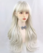 Long curly hair wig, White gold highlight silver wig, Wavy curly wig for women - £54.35 GBP