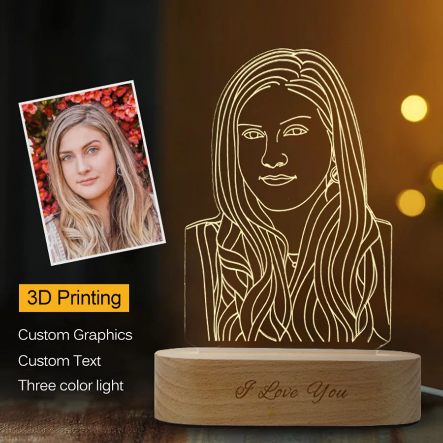  Customized 3D Night Light USB en Base DIY Night Lamp For Wedding Christmas Gift - £192.49 GBP