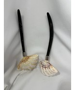 Real sea shell And Wooden horn serving utensils Spoons - VTG Coastal Chic - $29.00
