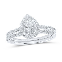 10kt White Gold Pear Diamond Halo Bridal Wedding Ring Band Set 3/8 Cttw - £669.21 GBP