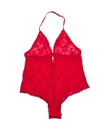 VS Victoria&#39;s Secret Lace Bow Halter Neck Sheer Teddy Bodysuit Red Medium - $34.19 CAD