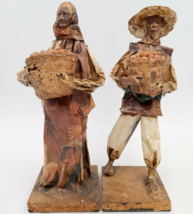 Handcrafted Couple Old Man Woman Figures Paper Mache Collectibles Beans Basket - £9.65 GBP