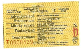 Walt Disney World Child D Attraction used Ticket Vintage Rare 70&#39;s - $19.31
