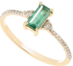 Minimalist Emerald and Diamond Everyday Ring 14k Solid Yellow Gold - £318.94 GBP