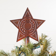 Christmas Tree Star - Handcrafted Punched Topper In Rustic Tin Finish Usa - £19.65 GBP
