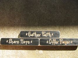 Primitive Country Wood Blocks set of 3 HW902BLK-Faith Prayer &amp; Hope - £8.75 GBP