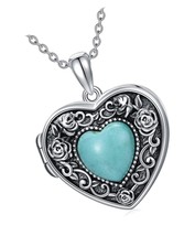 Turquoise Heart Locket Necklace That Holds 2 Pictures - £245.94 GBP