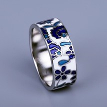 Exquisite New Women's for Ring Blue Enamel Flower Ring Fashion Handmade Enamel J - £11.43 GBP