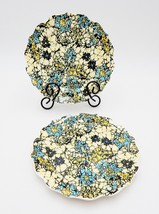 Anthropologie Web Floral Mosaic Scallop Salad Plate 8 Inch Aqua/Blue/Yellow 2 PC - £23.17 GBP