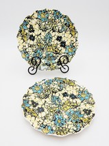 Anthropologie Web Floral Mosaic Scallop Salad Plate 8 Inch Aqua/Blue/Yellow 2 PC - £23.24 GBP