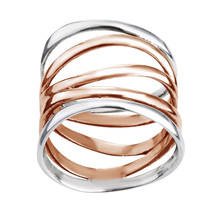 Trendy Wide Five Band Coil Wrap Rose Gold over Sterling Silver Ring-6.5 - £16.88 GBP