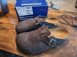 Birkenstock Boston Bs Suede Leather, Black - Eur 41 Us 10L 8M - $127.71