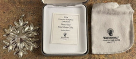 2004 Lismore Waterford Fine Silver Snowflake Ornament W/ Protective Bag & Box - $46.58