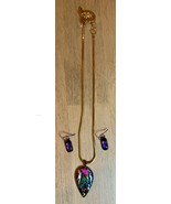 Artisan made Dichroic Glass Pendant and Earring Set Boho Easy Clasp - $455.29 MXN