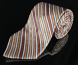 Croft &amp; Barrow Yellow Brown White Gold Stripe Silk Necktie Tie - £11.64 GBP
