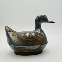 Duck Trinket Jewelry Box Pewter Brass Metal Hand Crafted Vintage 1960s MCM - £23.02 GBP