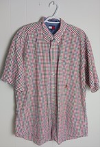 Tommy Hilfiger Short Sleeve Button Up Red/Green Stripe Shirt Men&#39;s Size XL - $292.41 MXN