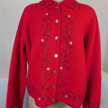 Karen Scott Sport Women PL Wool Christmas Sweater Cardigan Flower Ugly Red FLAW - £7.66 GBP