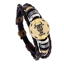 Unisex Leather Wristband Bracelet - Zodiac Horoscope Birth Sign TAURUS - £5.00 GBP