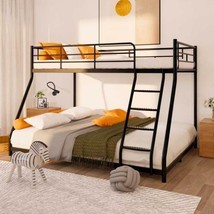 Black Twin over Full Metal Bunk Bed with Comfortable Rungs - £205.20 GBP