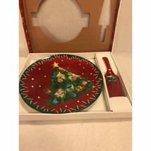 NIB old stock Red serving platter and one server Vintage Christmas Tree ... - £28.02 GBP