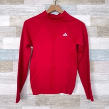 Adidas Mock Neck Top Compression Red ClimaCool Activewear Stretch Womens... - $19.79