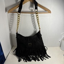 Big Buddha Black Fringe Faux Leather Black & Gold Chain Shoulder Purse - €10,58 EUR