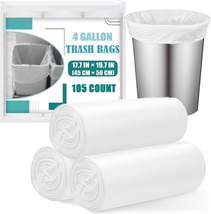 4 Gal Small Trash Bags 105 Ct, Unscented White Garbage Bags for Bathroom... - $11.63