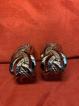 Vintage Ornate Silver Tone Hoop Dangle Drop Earrings Estate Fashion Jewe... - $9.89