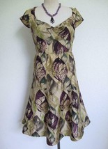Anthropologie Viola Rain Washed Silk Dress Size 2 Leaf Print Purple Green Twist - £19.66 GBP