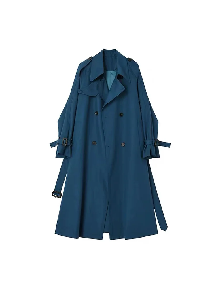 Korean Style Loose Oversized Long Women&#39;s Trench Coat Double-Breasted Be... - £353.80 GBP