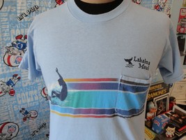 Vintage 80&#39;s Lahaina Maui Hawaii Surfing Rainbow Stripe Pocket Print T Shirt M - $74.24