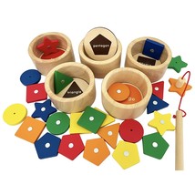 Dailyfunn Montessori Toy Wooden Sorting Cup&amp;Fishing Game 2-In-1 Colors Shapes So - £32.01 GBP