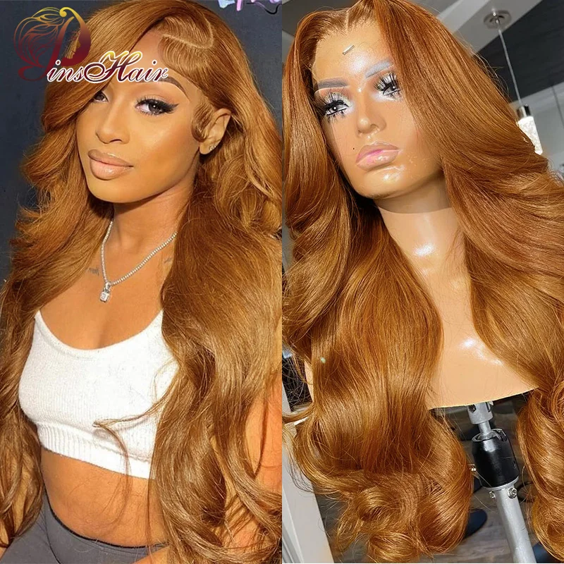Ginger Brown Lace Front Human Hair Wigs Body Wave 13x6 Lace Frontal Wig F - £300.92 GBP