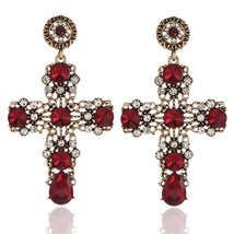 Match-Right 2021 New Vintage Black Red Crystal Cross Drop Earrings for Women Bar - £8.38 GBP