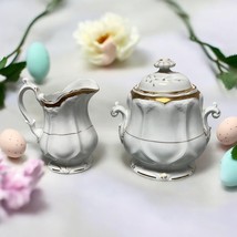 Antique Victorian White Ironstone Sugar Bowl &amp; Creamer Set With Gold Gil... - $46.75