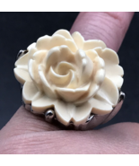 Vintage Silver Tone White Rose Coral-Style Ring Sz 6 - $9.49