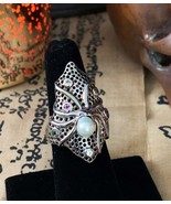 White Gold Vermeil Baroque Pearl Ruby Sapphire Garnet &amp; Peridot Gem Octo... - $129.90