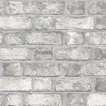 Norwall Fh37517 Farmhouse Prepasted Brick Wallpaper, 55 Sq. Ft., Grey,, Black. - £31.96 GBP